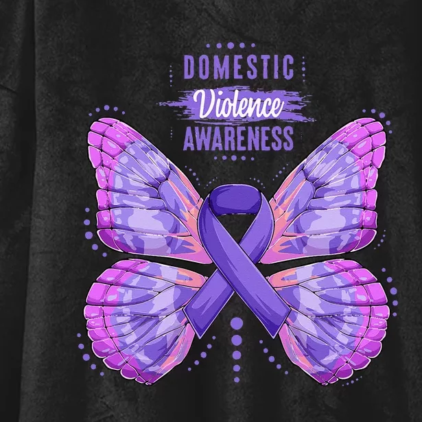 Family Domestic Violence Awareness Purple Ribbon Butterfly Hooded Wearable Blanket