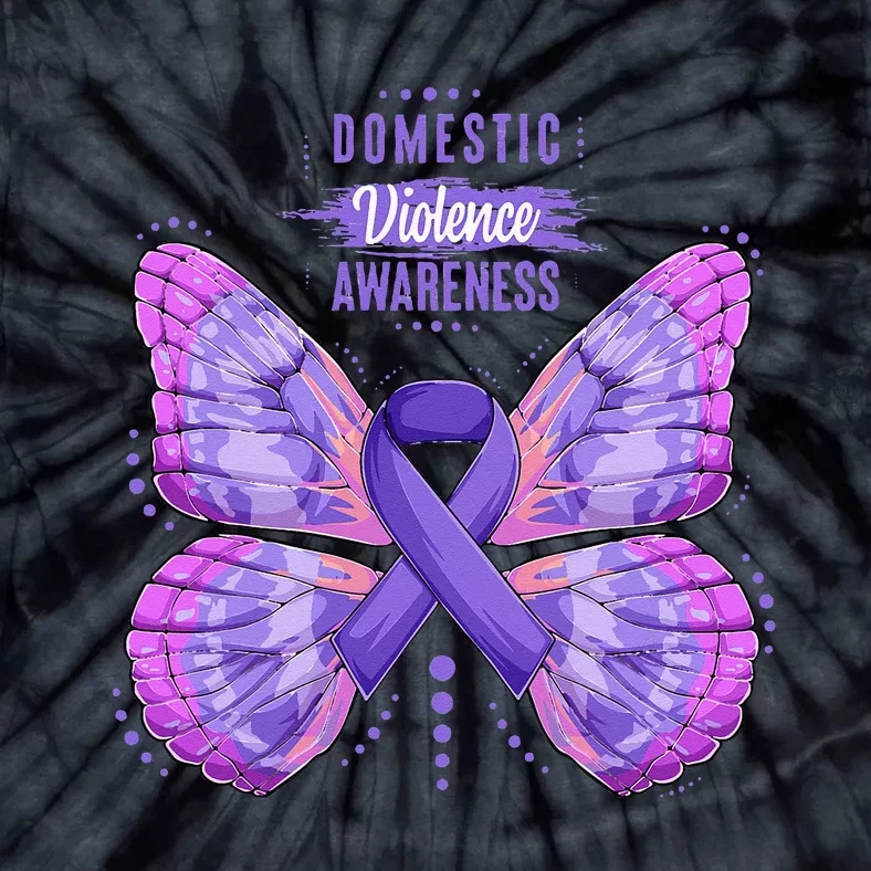 Family Domestic Violence Awareness Purple Ribbon Butterfly Tie-Dye T-Shirt