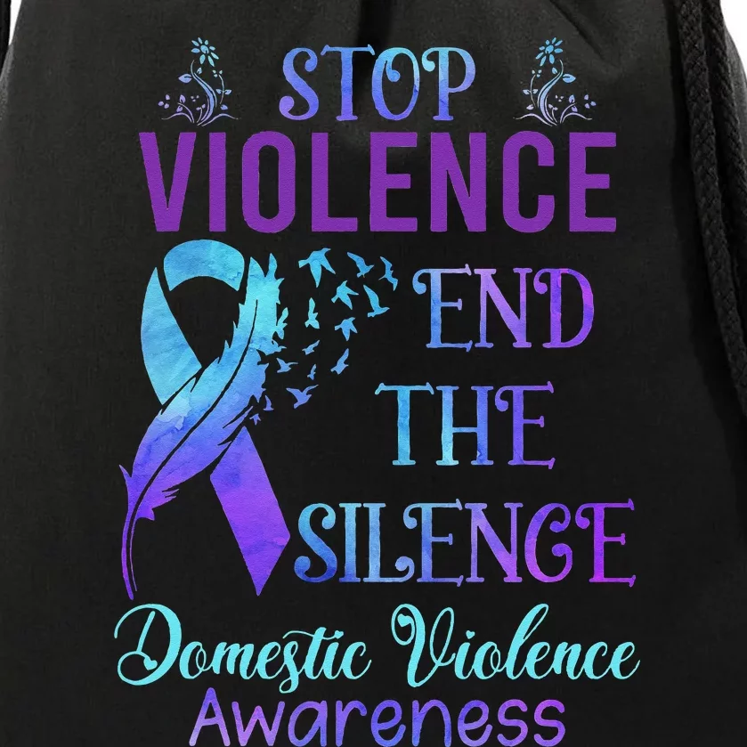 Family Domestic Violence Awareness Purple Ribbon Drawstring Bag