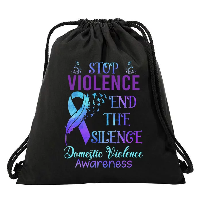 Family Domestic Violence Awareness Purple Ribbon Drawstring Bag