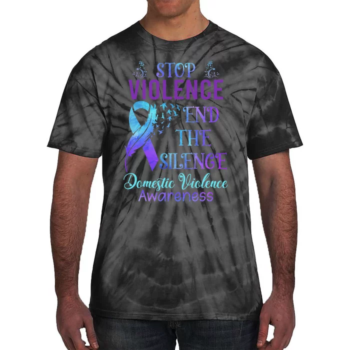 Family Domestic Violence Awareness Purple Ribbon Tie-Dye T-Shirt