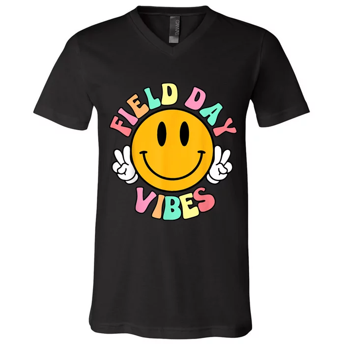 Field Day Vibes Funny For Teacher Happy Field Day 2024 V-Neck T-Shirt