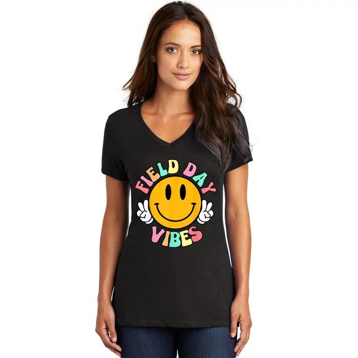 Field Day Vibes Funny For Teacher Happy Field Day 2024 Women's V-Neck T-Shirt