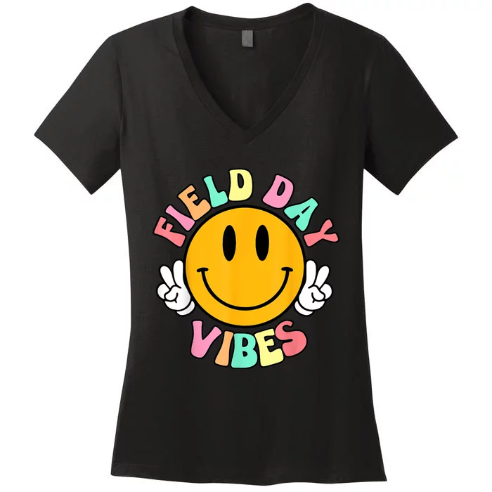 Field Day Vibes Funny For Teacher Happy Field Day 2024 Women's V-Neck T-Shirt