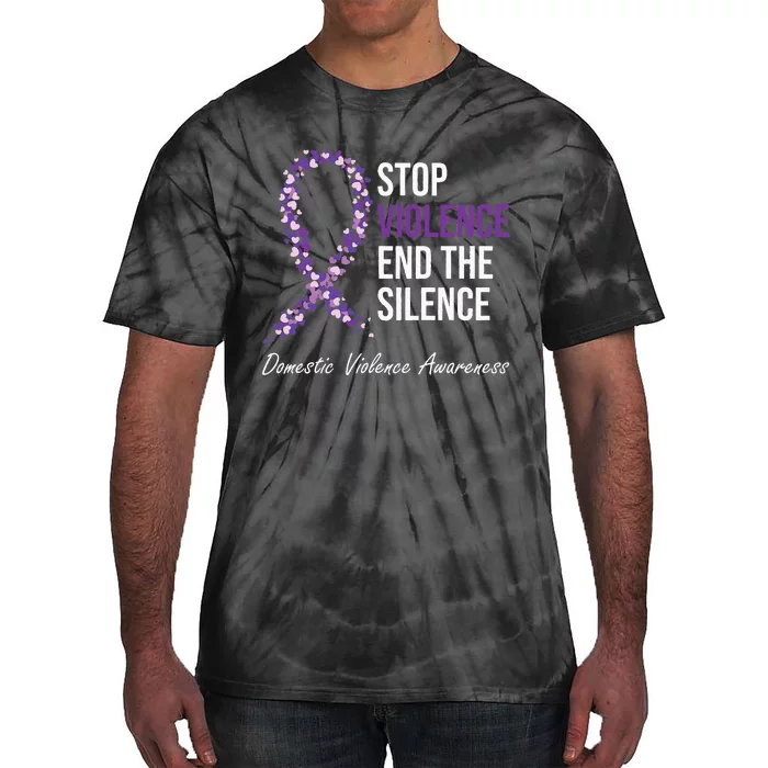 Family Domestic Violence Awareness Purple Ribbon Tie-Dye T-Shirt