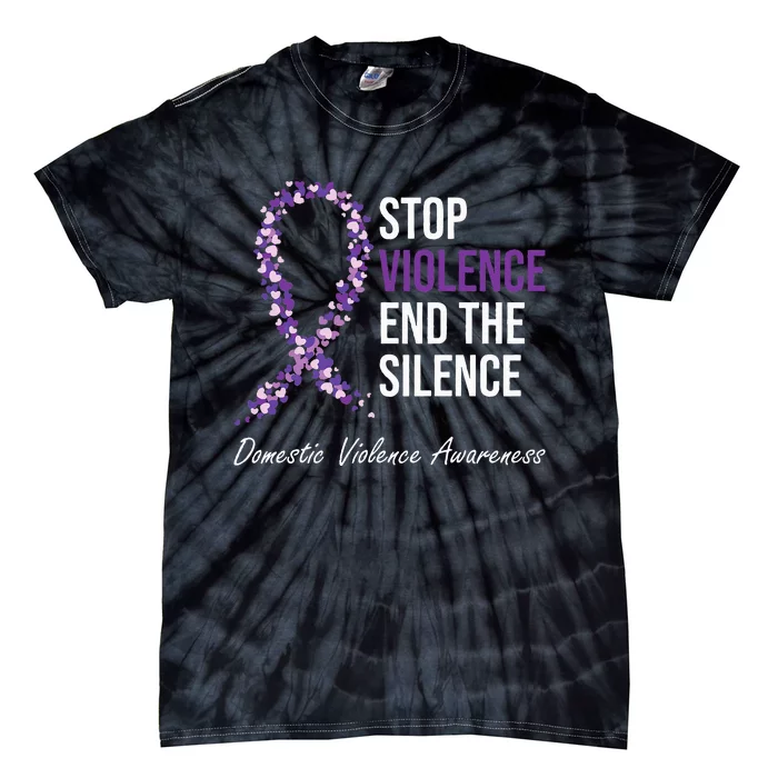 Family Domestic Violence Awareness Purple Ribbon Tie-Dye T-Shirt