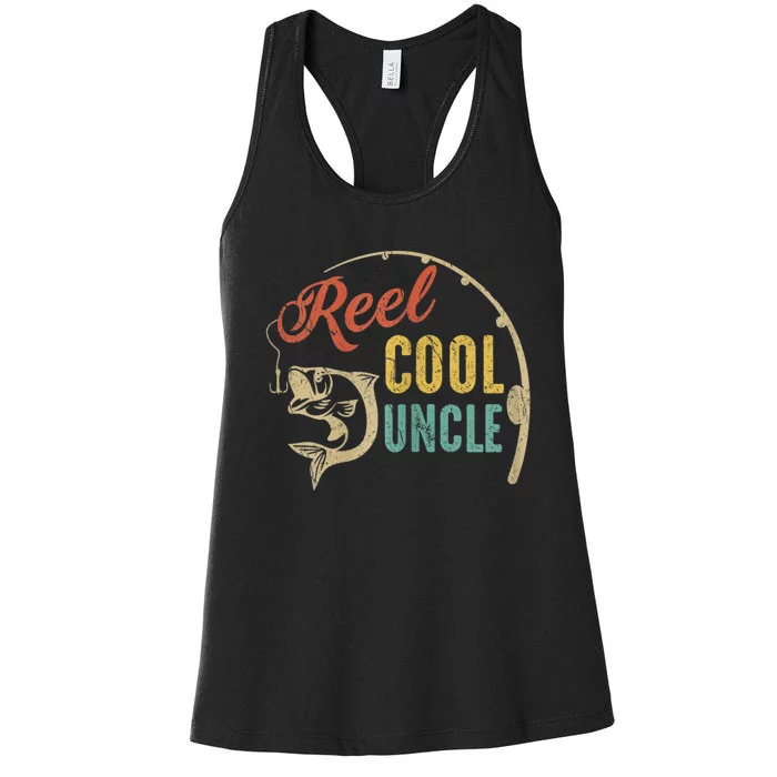 Fathers Day Vintage Fishing Reel Cool Uncle Women's Racerback Tank