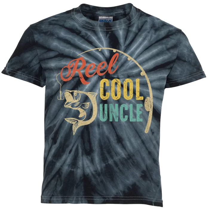 Fathers Day Vintage Fishing Reel Cool Uncle Kids Tie-Dye T-Shirt