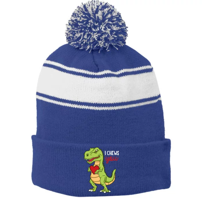 Funny Dinosaur Valentines Day Gift Stripe Pom Pom Beanie