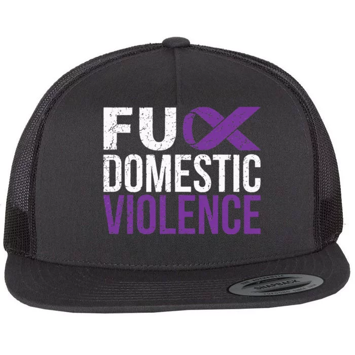 Fuck Domestic Violence Awareness Purple Ribbon Flat Bill Trucker Hat