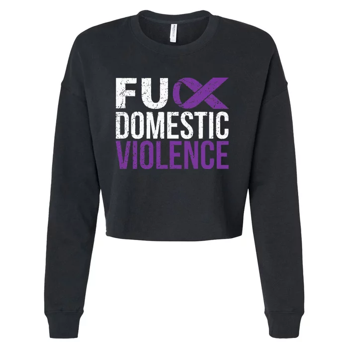 Fuck Domestic Violence Awareness Purple Ribbon Cropped Pullover Crew