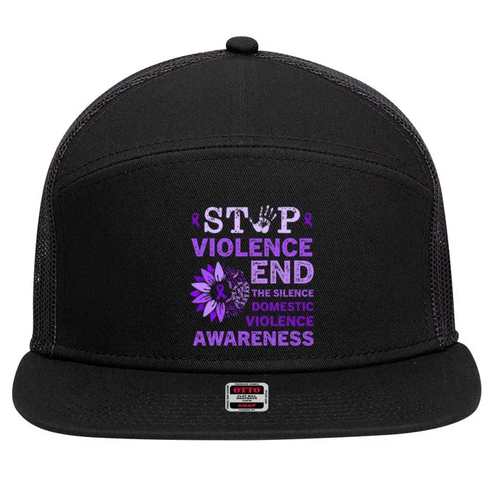 Family Domestic Violence Awareness Purple Ribbon 7 Panel Mesh Trucker Snapback Hat