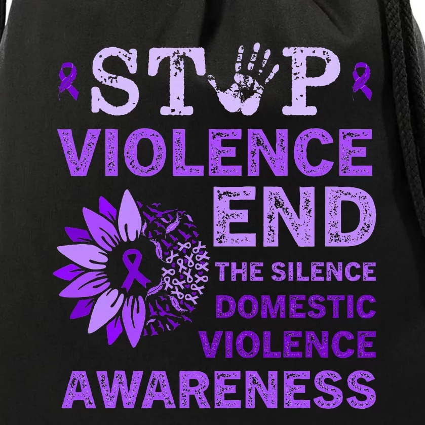 Family Domestic Violence Awareness Purple Ribbon Drawstring Bag