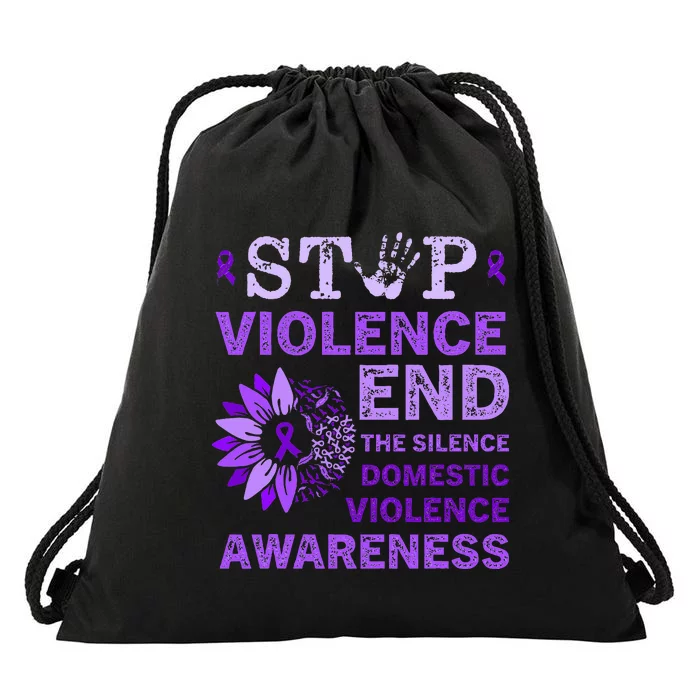 Family Domestic Violence Awareness Purple Ribbon Drawstring Bag