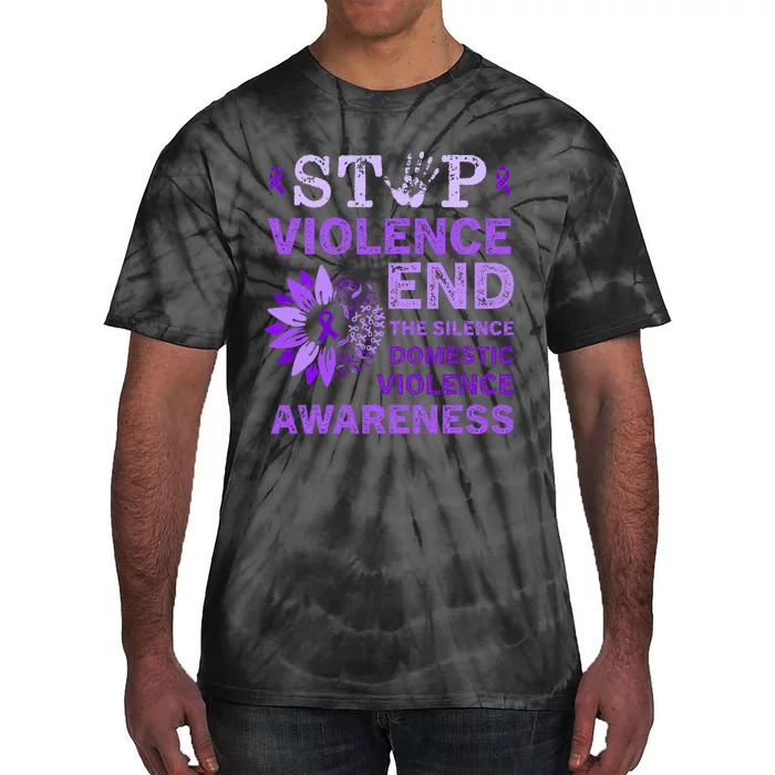 Family Domestic Violence Awareness Purple Ribbon Tie-Dye T-Shirt