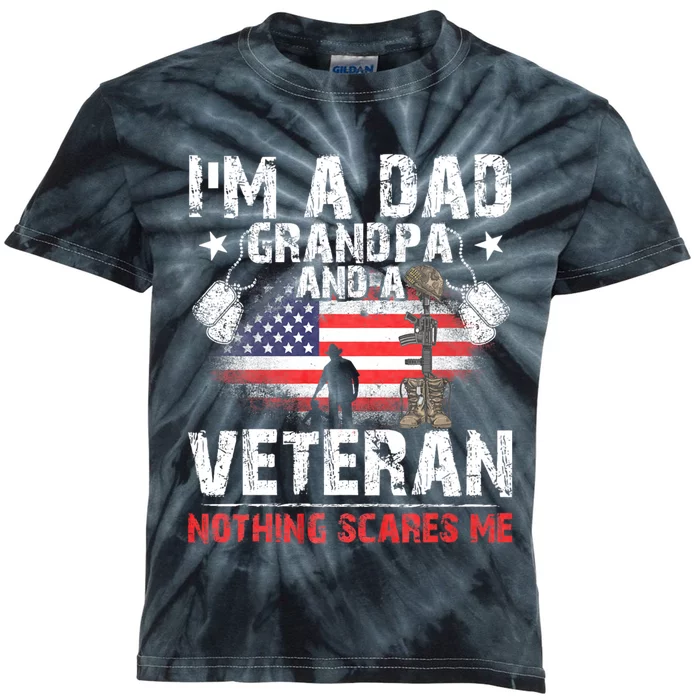 FatherS Day Veterans Day IM A Dad Grandpa And A Veteran Kids Tie-Dye T-Shirt