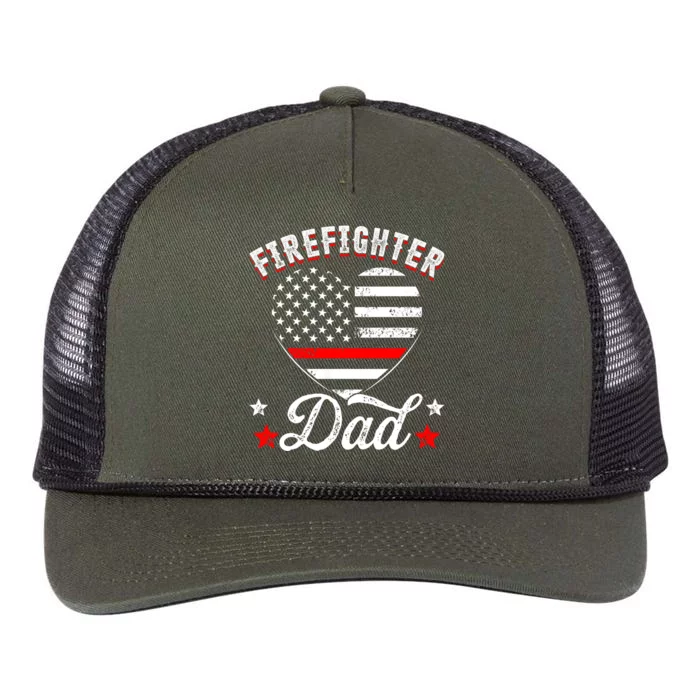 Firefighter Dad Vintage Usa Flag Heart Fire Firefighting Cool Gift Retro Rope Trucker Hat Cap