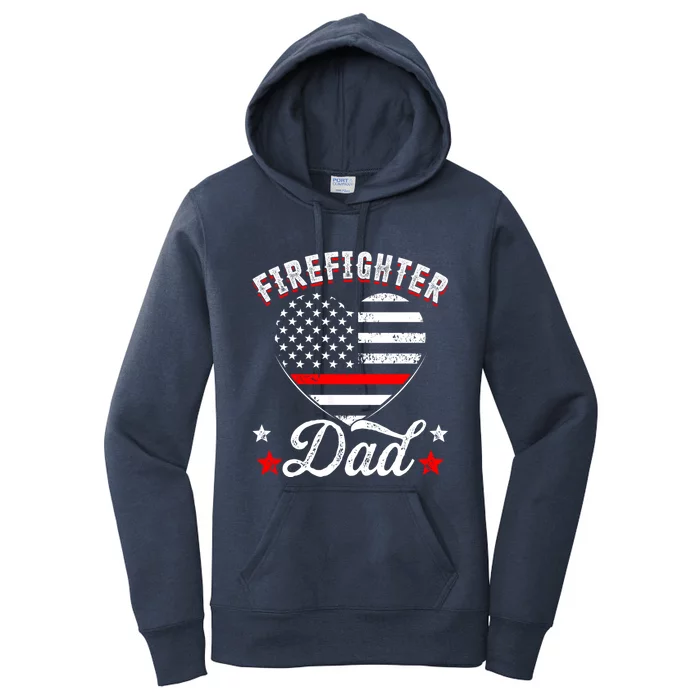 Firefighter Dad Vintage Usa Flag Heart Fire Firefighting Cool Gift Women's Pullover Hoodie