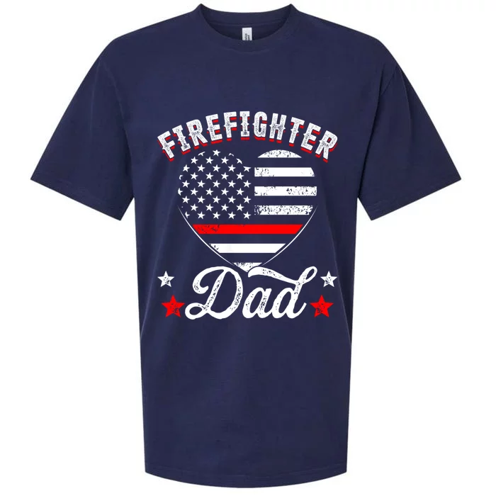 Firefighter Dad Vintage Usa Flag Heart Fire Firefighting Cool Gift Sueded Cloud Jersey T-Shirt