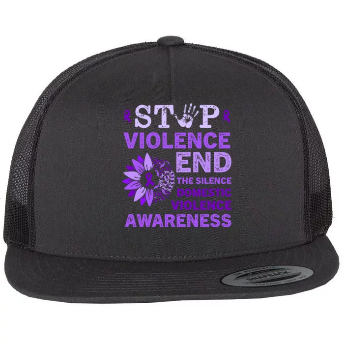 Family Domestic Violence Awareness Purple Ribbon Flat Bill Trucker Hat