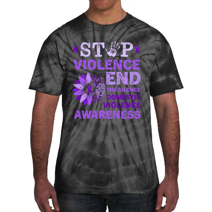 Family Domestic Violence Awareness Purple Ribbon Tie-Dye T-Shirt