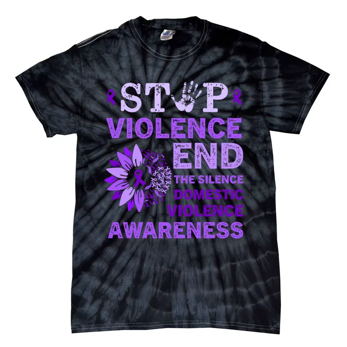 Family Domestic Violence Awareness Purple Ribbon Tie-Dye T-Shirt