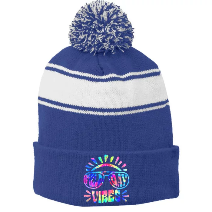 Field Day Vibes Funny For Teacher Happy Field Day 2024 Gift Stripe Pom Pom Beanie