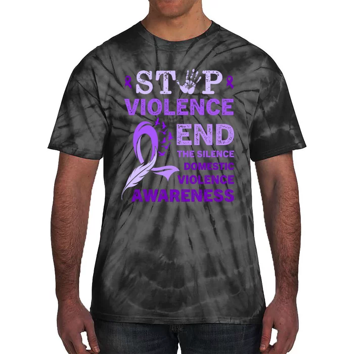 Family Domestic Violence Awareness Purple Ribbon Tie-Dye T-Shirt