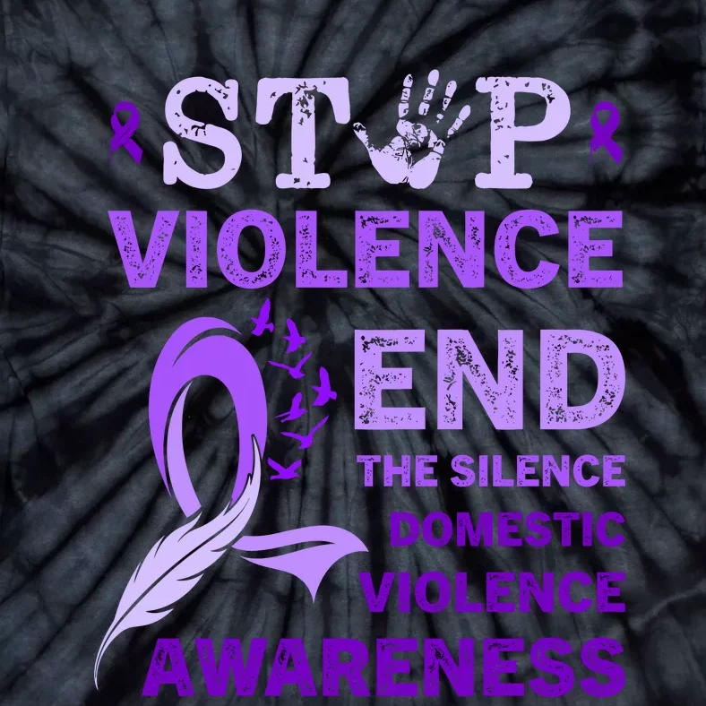 Family Domestic Violence Awareness Purple Ribbon Tie-Dye T-Shirt