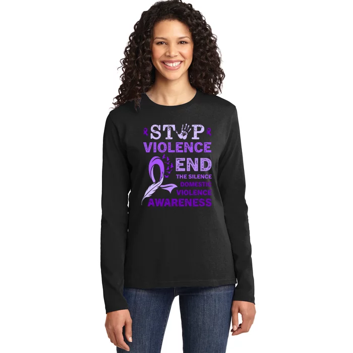 Family Domestic Violence Awareness Purple Ribbon Ladies Long Sleeve Shirt