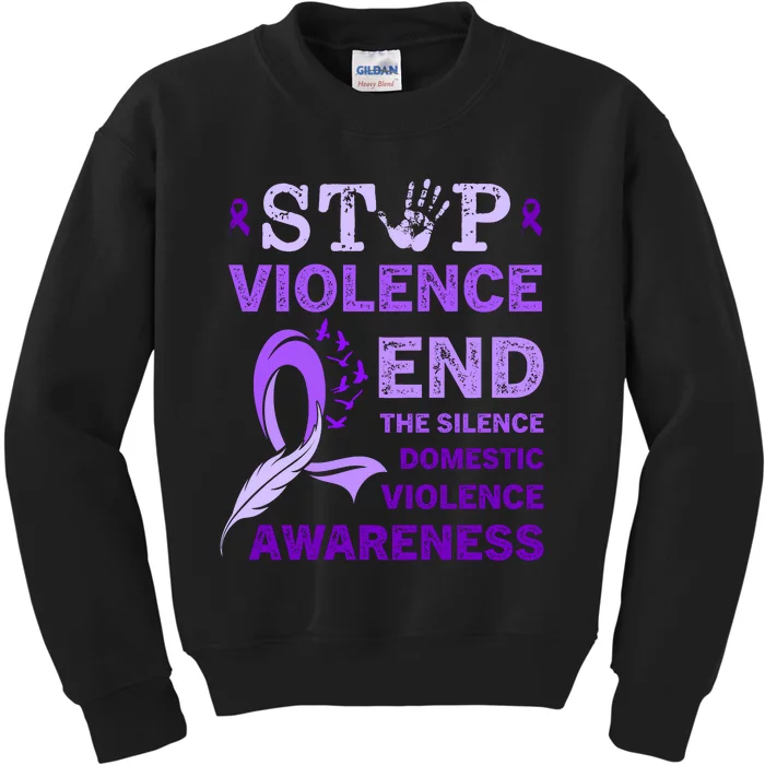 Family Domestic Violence Awareness Purple Ribbon Kids Sweatshirt