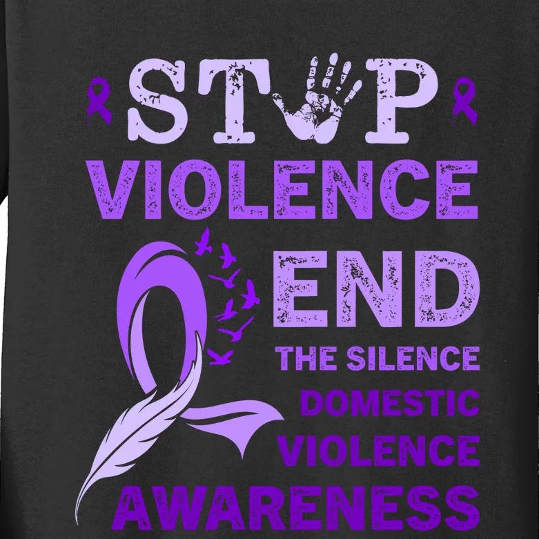 Family Domestic Violence Awareness Purple Ribbon Kids Long Sleeve Shirt