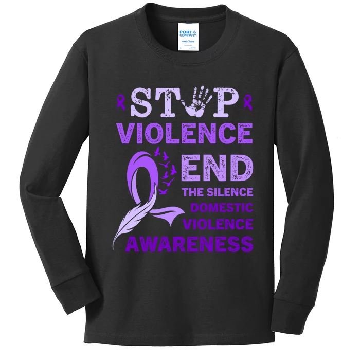 Family Domestic Violence Awareness Purple Ribbon Kids Long Sleeve Shirt