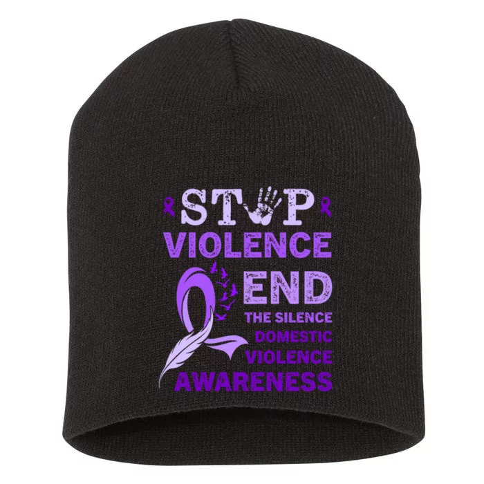 Family Domestic Violence Awareness Purple Ribbon Short Acrylic Beanie