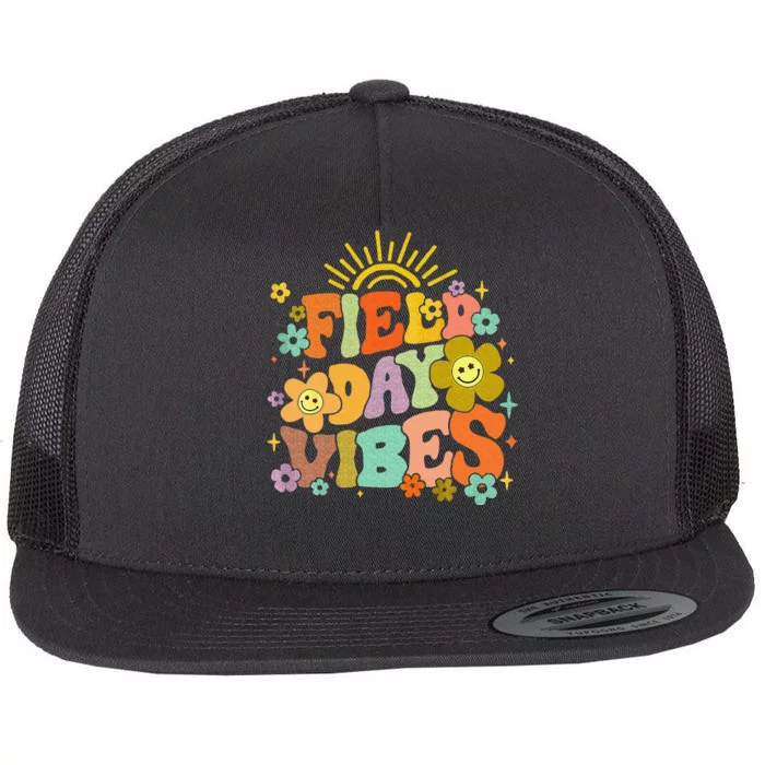 Field Day Vibes Summer Teacher Last Day Of School Flat Bill Trucker Hat