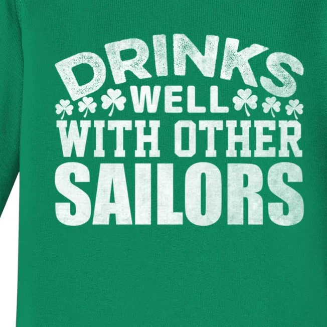 Funny Drinks Well With Other Sailors Shamrock Patricks Day Baby Long Sleeve Bodysuit