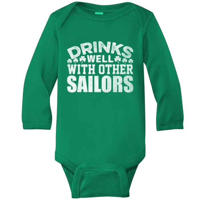 Funny Drinks Well With Other Sailors Shamrock Patricks Day Baby Long Sleeve Bodysuit