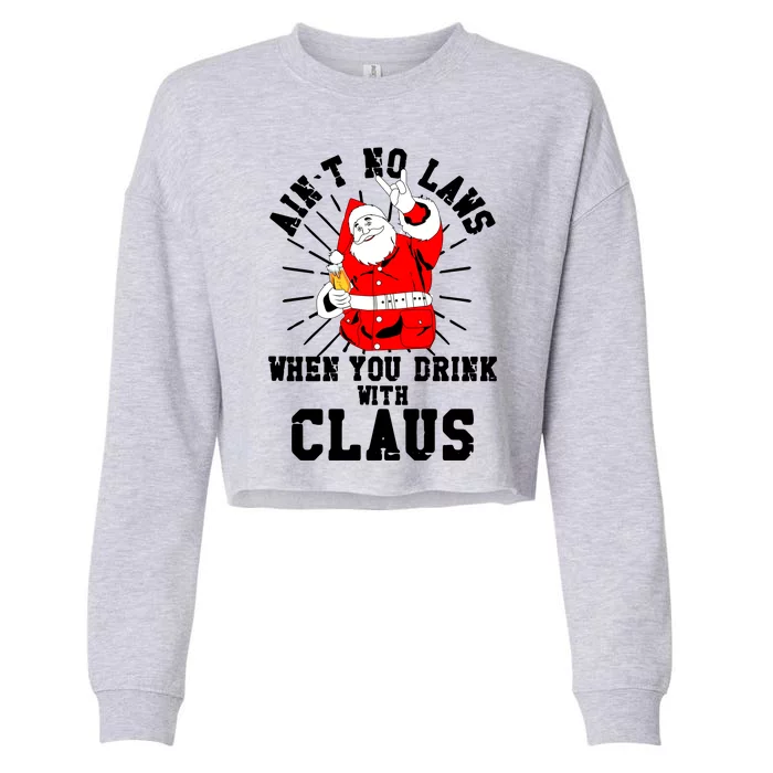 Funny Drinking With Santa Claus Cropped Pullover Crew