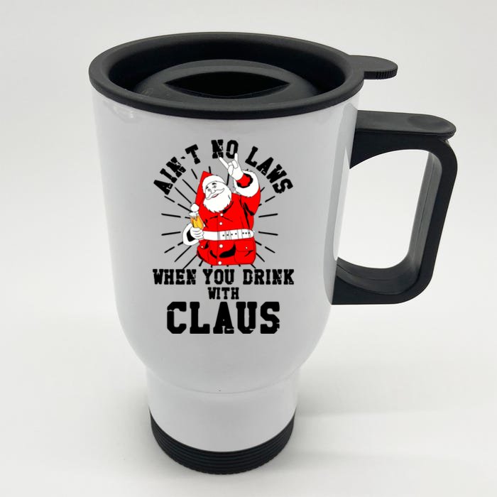 Funny Drinking With Santa Claus Front & Back Stainless Steel Travel Mug