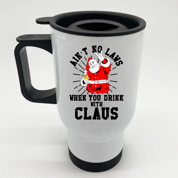 Funny Drinking With Santa Claus Front & Back Stainless Steel Travel Mug