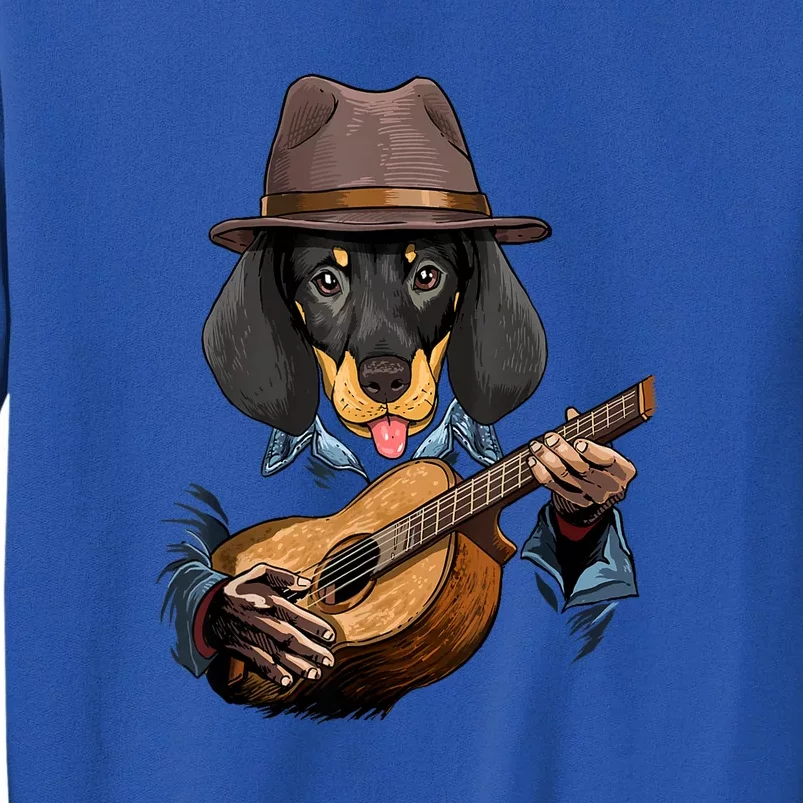 Funny Dachshund Weiner Dog Playing Guitar Dog Lover Gift Tall Sweatshirt