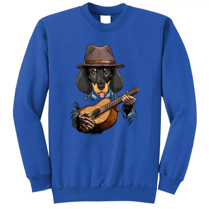 Funny Dachshund Weiner Dog Playing Guitar Dog Lover Gift Tall Sweatshirt