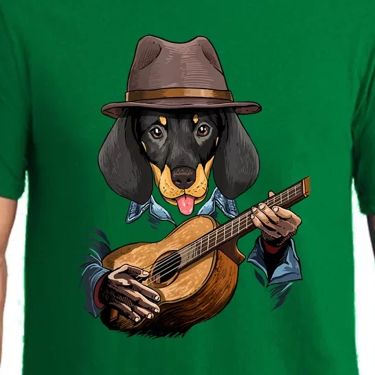 Funny Dachshund Weiner Dog Playing Guitar Dog Lover Gift Pajama Set