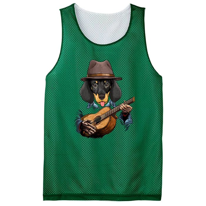 Funny Dachshund Weiner Dog Playing Guitar Dog Lover Gift Mesh Reversible Basketball Jersey Tank