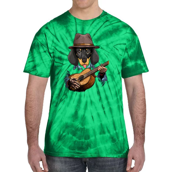 Funny Dachshund Weiner Dog Playing Guitar Dog Lover Gift Tie-Dye T-Shirt