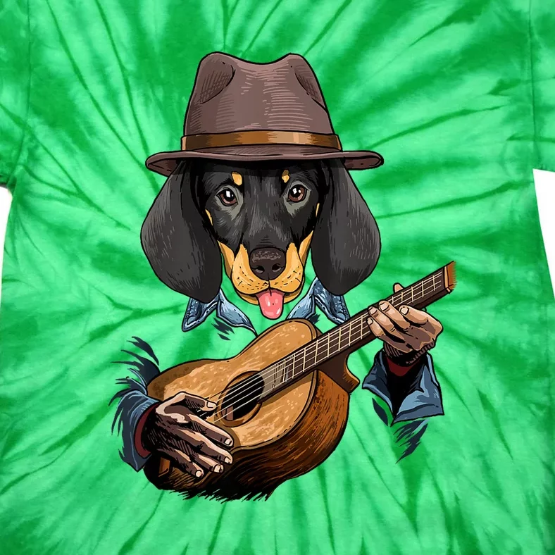 Funny Dachshund Weiner Dog Playing Guitar Dog Lover Gift Tie-Dye T-Shirt