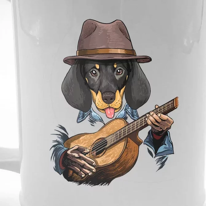 Funny Dachshund Weiner Dog Playing Guitar Dog Lover Gift Front & Back Beer Stein