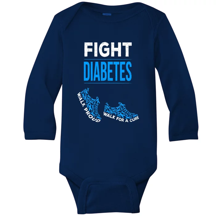 Fight Diabetes Walk For A Cure Awareness Ribbon T1D Type Baby Long Sleeve Bodysuit