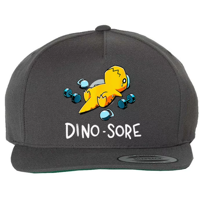 Funny Dinosaur Workout Gym Fitness Lifting Cute Dino Sore Wool Snapback Cap