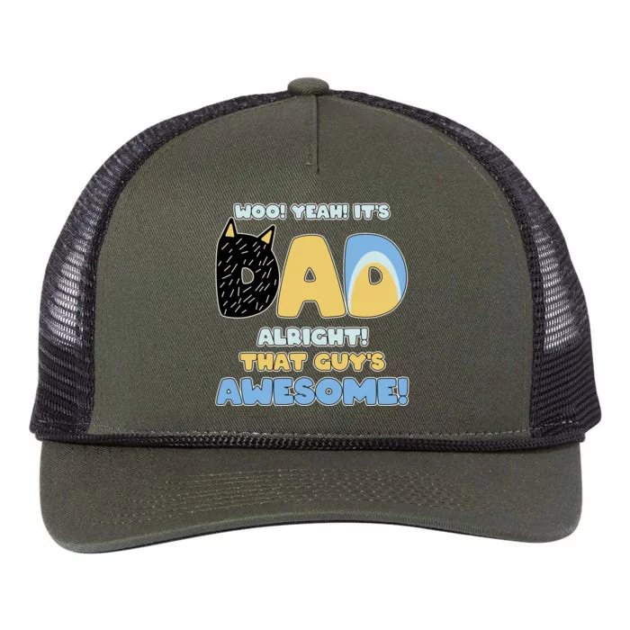 Fathers Day Woo Yeah Its Dad Alright That Guys Awesome Retro Rope Trucker Hat Cap